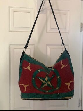 Boho Star & longhorn steer Pattern Shoulder Bag in Red and Teal